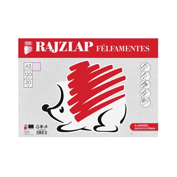 Ico: Süni félfamentes rajzlap A/3-as méretben 20 lap