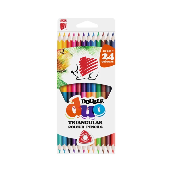 ICO: Süni kétvégű háromszögletű színesceruza 12/24