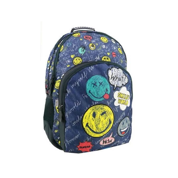 Smiley farmer színű iskolatáska, hátizsák 33x16x45cm