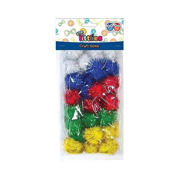 Csillámos színes pompon szett 15mm 30db