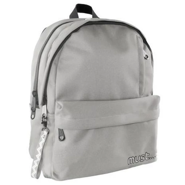 Must: Ezüst színű lekerekített négyrekeszes iskolatáska, hátizsák