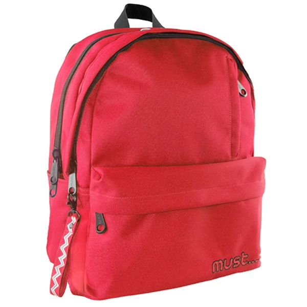 Must: Piros színű lekerekített négyrekeszes iskolatáska, hátizsák