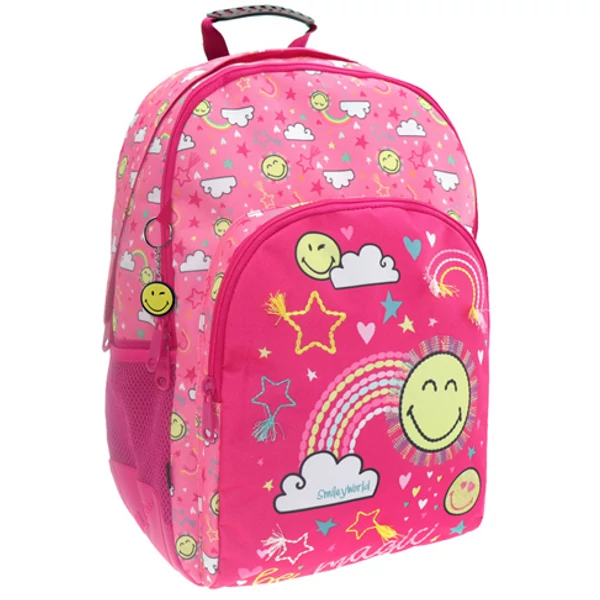 Must: Smiley lekerekített három rekeszes iskolatáska, hátizsák