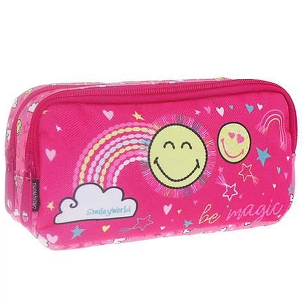 Smiley World: Rózsaszín ovális kétrekeszes tolltartó 20x6x9cm