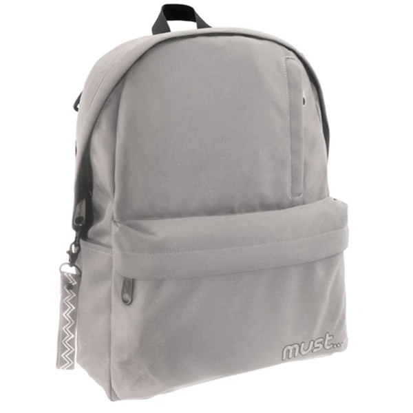 Must: Szürke négy rekeszes lekerekített iskolatáska, hátizsák 32x17x42cm