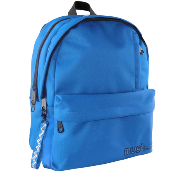 Must: Kék négy rekeszes lekerekített iskolatáska, hátizsák 32x19x42cm