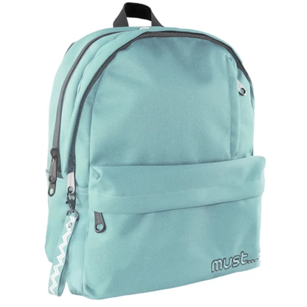 Must: Világoszöld négy rekeszes lekerekített iskolatáska, hátizsák 32x19x42cm