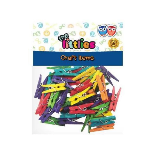 Dekor színes fa csipesz 25mm 45db-os