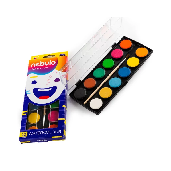 Nebulo: 12 színű vízfesték készlet 28mm-es korongokkal