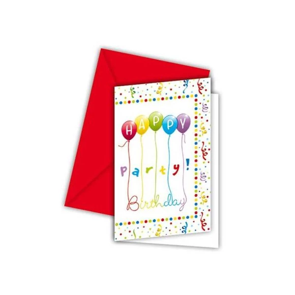 Happy Birthday parti meghívó borítékkal 6db-os
