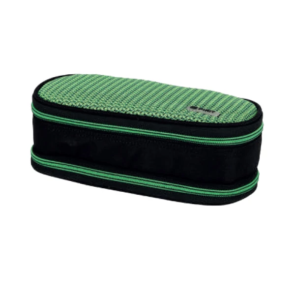 Spirit: My Bag fekete és neonzöld két rekeszes ovális tolltartó