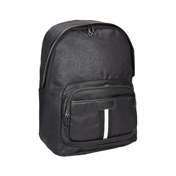 Spirit: Fekete színű műbőr lekerekített iskolatáska, hátizsák 41x33x7,5cm