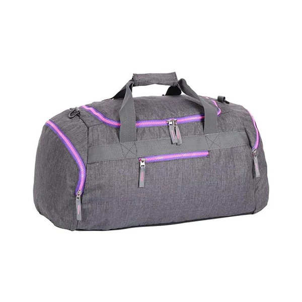 Spirit: Szürke sporttáska neon rózsaszín cipzárral 55x31x41cm