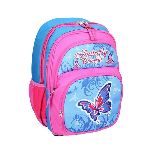 Spirit: Pillangó mintás rózsaszín-kék 4 rekeszes ergonómikus iskolatáska