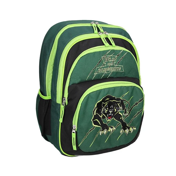 Spirit: Párduc mintás zöld színű lekerekített ergonómikus iskolatáska