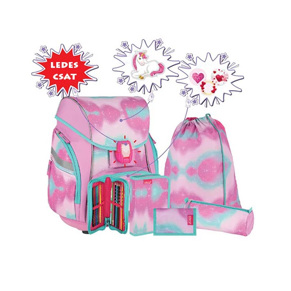 Spirit: Unikornis LED-es iskolatáska, hátizsák 7db-os szett