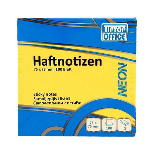 Spirit: Neon sárga öntapadós jegyzettömb 100lapos, 75x75mm