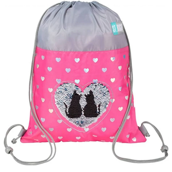 St.Right Rózsaszín szívecske mintás flitteres tornazsák, sportzsák 34x43cm