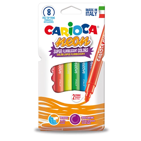 Fluoreszkáló neon színű filctoll 8 db-os készlet - Carioca