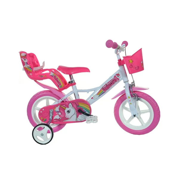 Unikornis rózsaszín-fehér kerékpár 12-es méretben