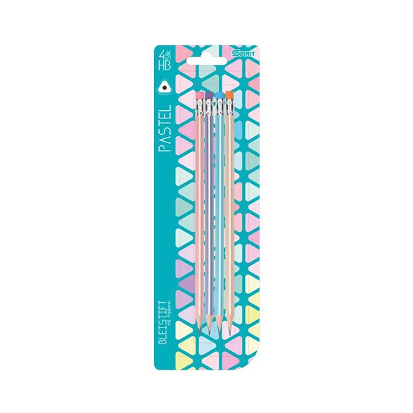 Spirit: Pasztell színű háromszögletű HB grafitceruza radírral 4db-os szett