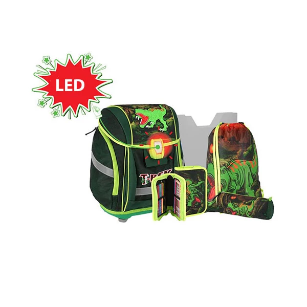 Spirit: T-Rex, 3D mintás, LED-es iskolatáska, hátizsák 5db-os szett