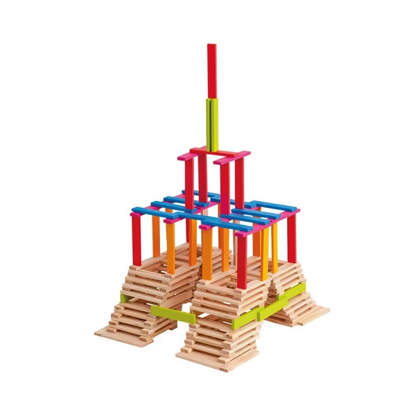 Színes és natúr fa rúd építő 200 db-os - Woodyland