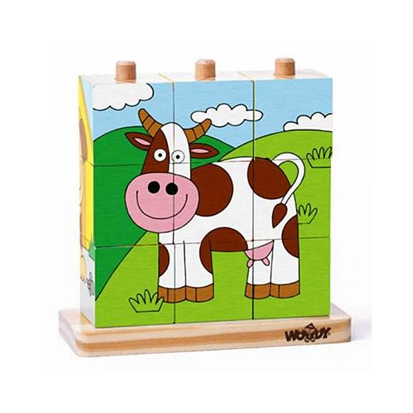 Állatos fa kockakirakó játék