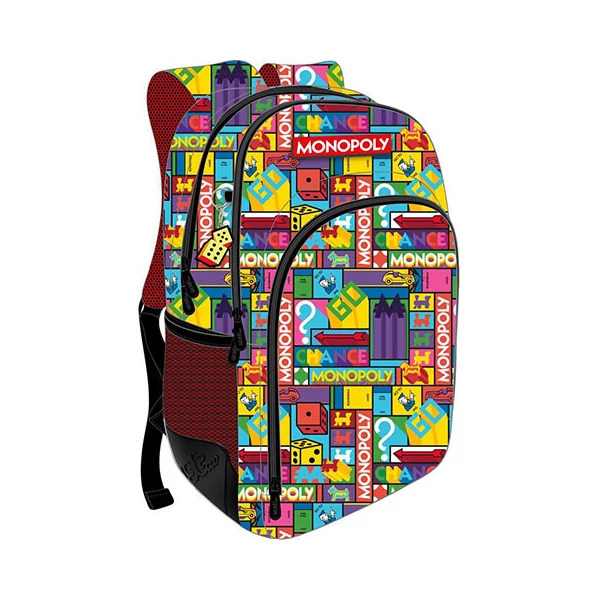 Must: Monopoly lekerekített három rekeszes iskolatáska, hátizsák 33x16x45cm