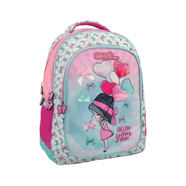 Must: Girl három rekeszes lekerekített iskolatáska, hátizsák 32x18x43cm