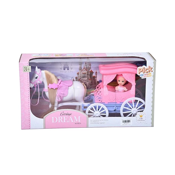 Álom hintó szett lóval és 7,5cm-es babával pink színben