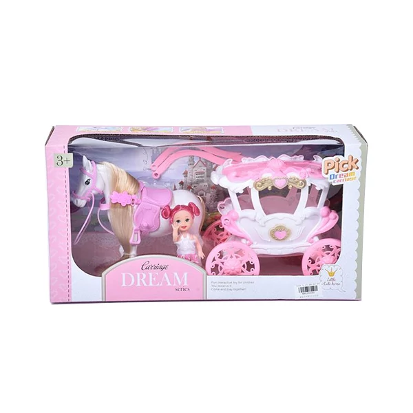 Álom hintó szett lóval és 7,5cm-es babával pink-fehér színben