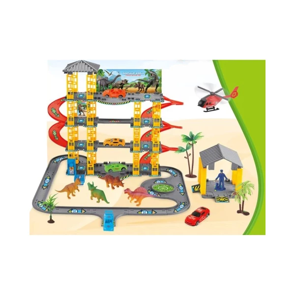 Emeletes parkolóház dinoszauruszokkal