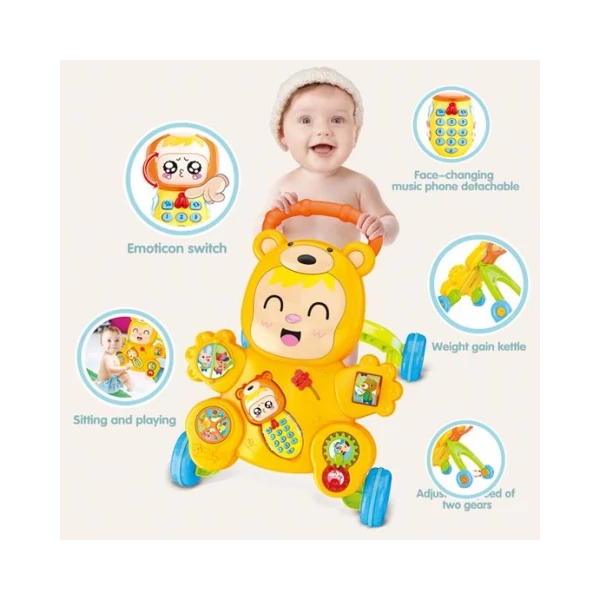 Multifunkciós 2 az 1-ben bébi járássegítő és foglalkoztató hanggal