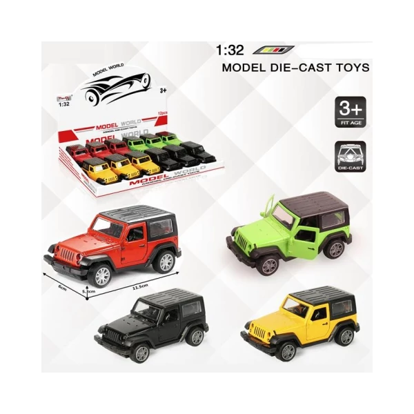 Jeep Wrangler hátrahúzható fém autómodell több változatban 1/32