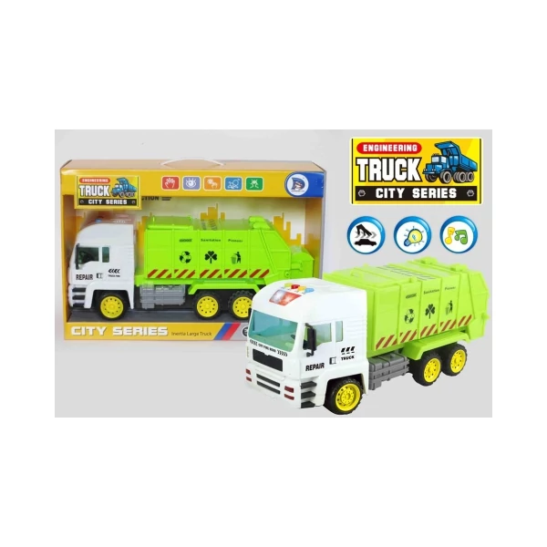 Újrahasznosított hulladék szállító teherautó modell fénnyel 37cm-es