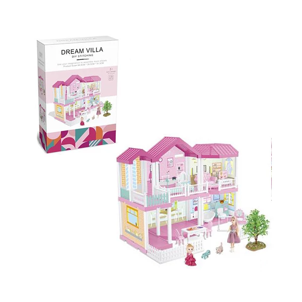 Álom villa játékszett bútorokkal és babákkal 68x51x39cm