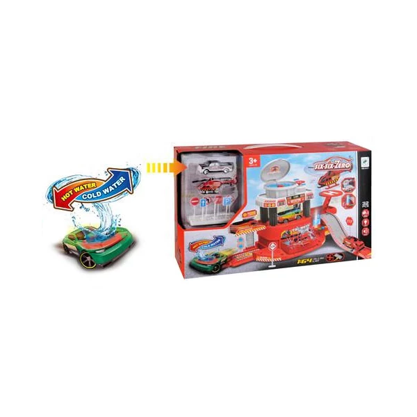 Tűzoltóállomás játékszett színváltós kisautóval, fénnyel és hanggal