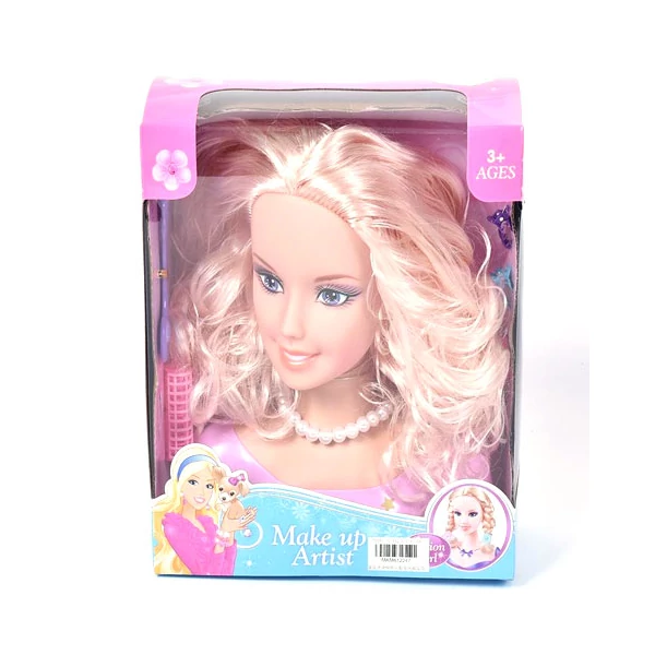 Fésülhető babafej szőke hajjal gyöngy nyaklánccal