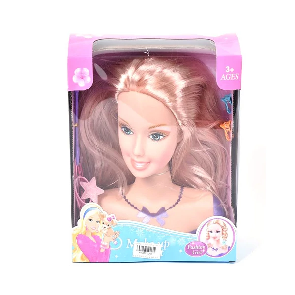 Fésülhető babafej szőke hajjal hajcsatokkal