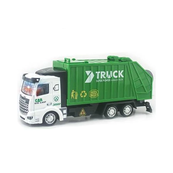 Szemétszállító teherautó hátrahúzós meghajtással, fénnyel és hanggal 1/48