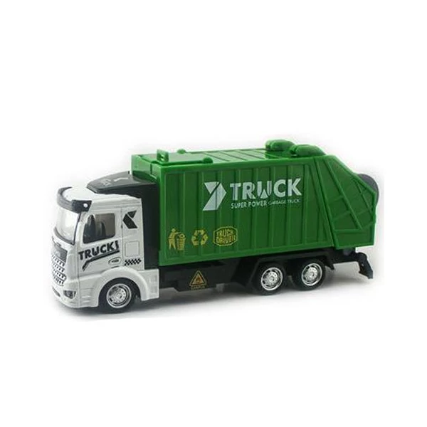 Konténeres szemétszállító teherautó hátrahúzós meghajtással, fénnyel és hanggal 1/48