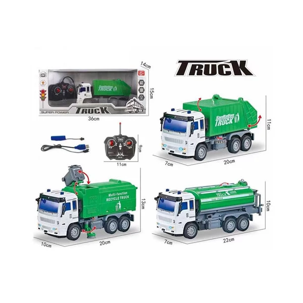 RC Távirányítós Hulladékszállító autó világítással, háromféle változatban