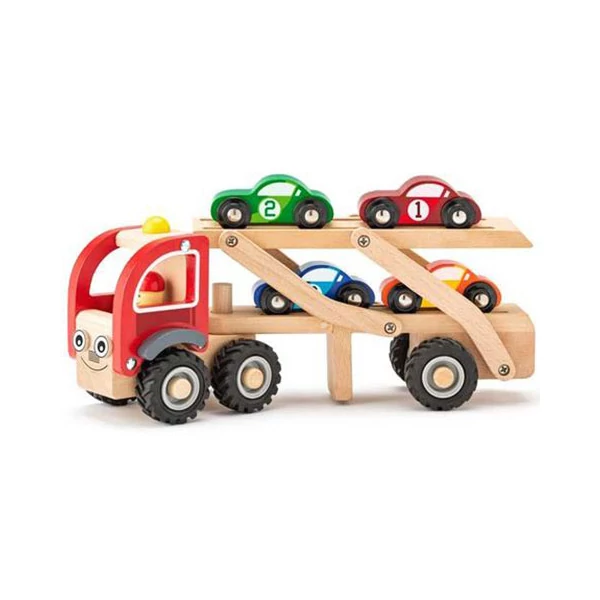 Fa autószállító kocsi kisautókkal játékszett - Woodyland
