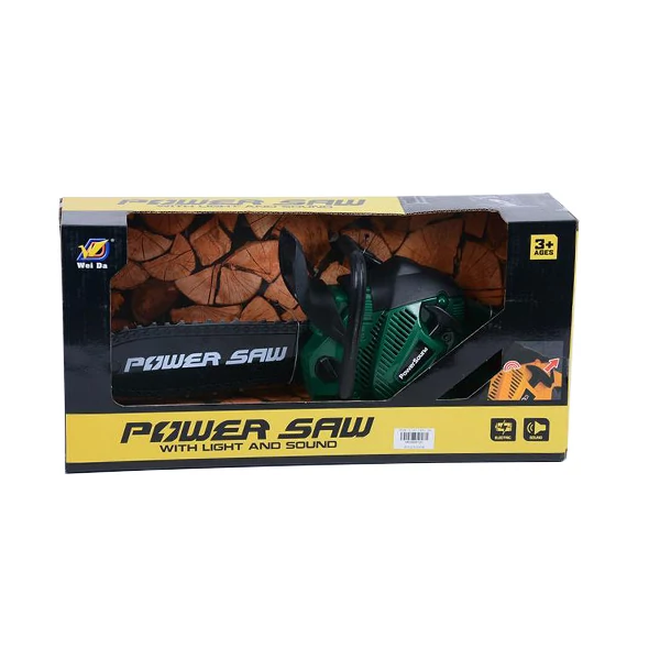 Elektromos láncfűrész fénnyel és hanggal zöld színben