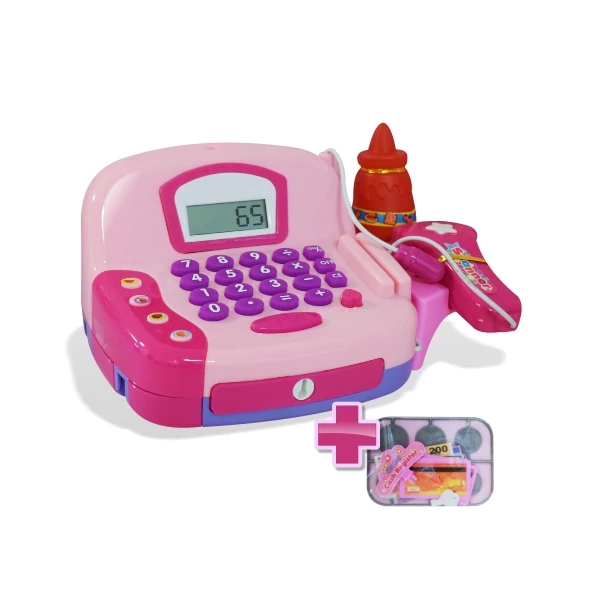Rózsaszín pénztárgép kiegészítőkkel kétféle változatban