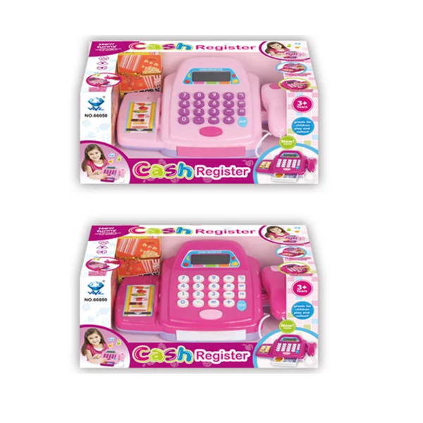 Rózsaszín elektronikus pénztárgép kiegészítőkkel kétféle változatban