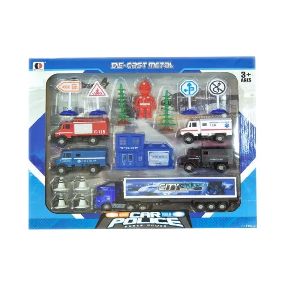 Nagy rendvédelmi- és mentőegység játékszett járművekkel és kiegészítőkkel