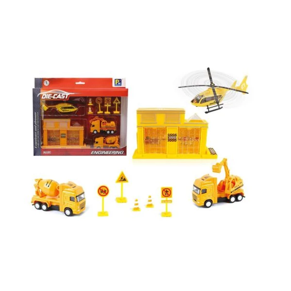 Nagy építkezés játékszett járművekkel és épülettel