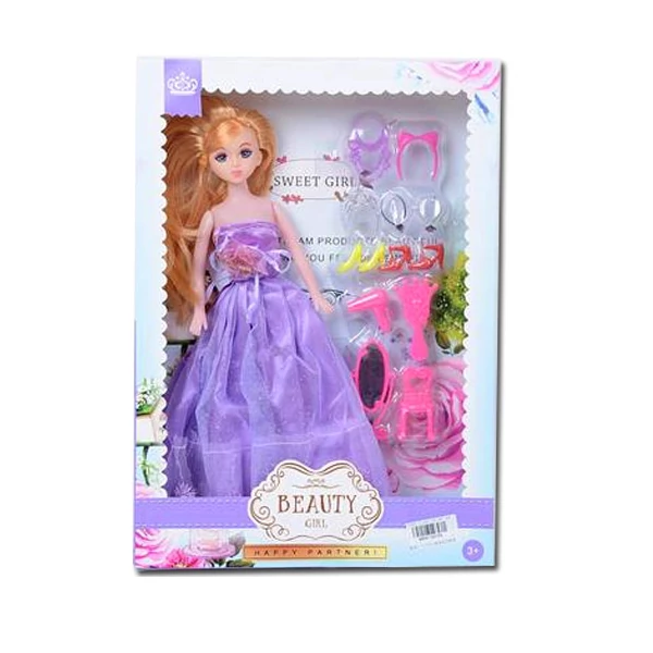 Hercegnő baba lila ruhában 30cm